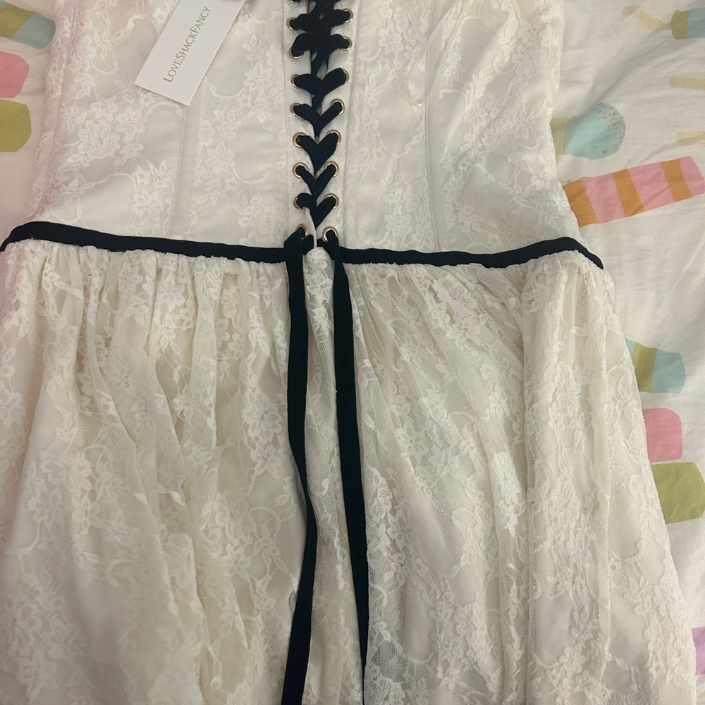 LoveShackFancy Buster Strapless Velvet-Trimmed Mini Dress- size 12 - Picture 6 of 6
